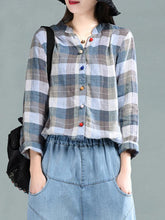 Vintage Plaid Colored Buttons Blouse